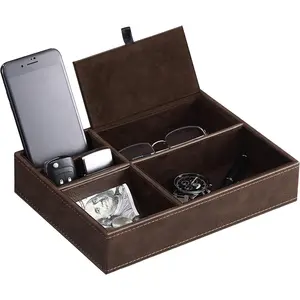 Mens Valet Tray for men, Nightstand Organizer, Dresser Organizer, Catch All for Mens AccessoriesFaux,Brown SSH06Z