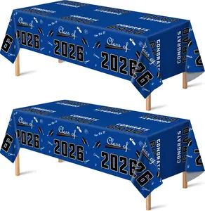 OHOME Graduation Decorations 2026 - Blue Disposable Plastic Tablecloth 54" X 108" - Class of 2026 Party Favors Supplies Banner - 2 Pack - Festive & Durable