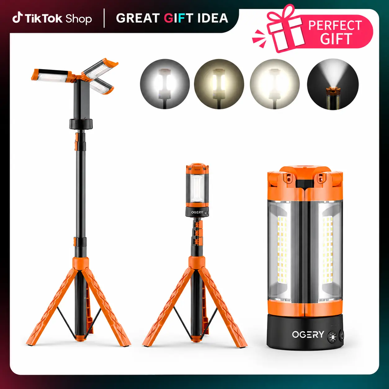OGERY 10000/18000mAh Camping Light with Remote Control & Power Bank - Rechargeable 2200 Lumens Dimmable Work Light, Emergency Light & Detachable Tripod (2-5.9 Ft) for Outdoor, Hiking, Home & Emergency