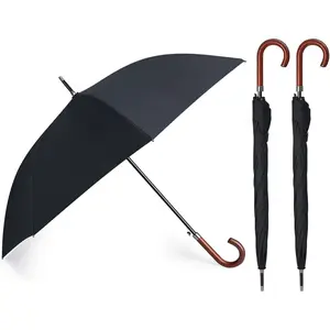 2/4/6 Pcs 48" Auto Open Umbrella Large Wooden J Stick Handle Vintage Windproof Travel Wedding Fast Drying Umbrella