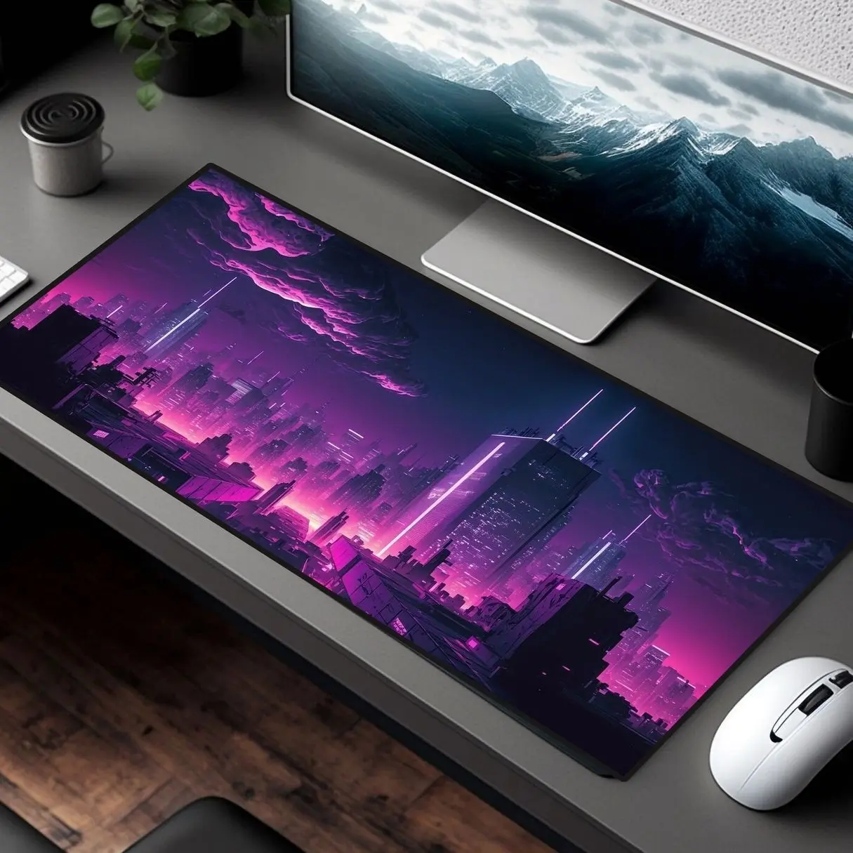 Cyberpunk Los Angeles, Retrowave Mousepad, Gamer Desk Setup, Gaming Mousepad XL, Gaming Desk Mat, Gaming Desk Pad XXL