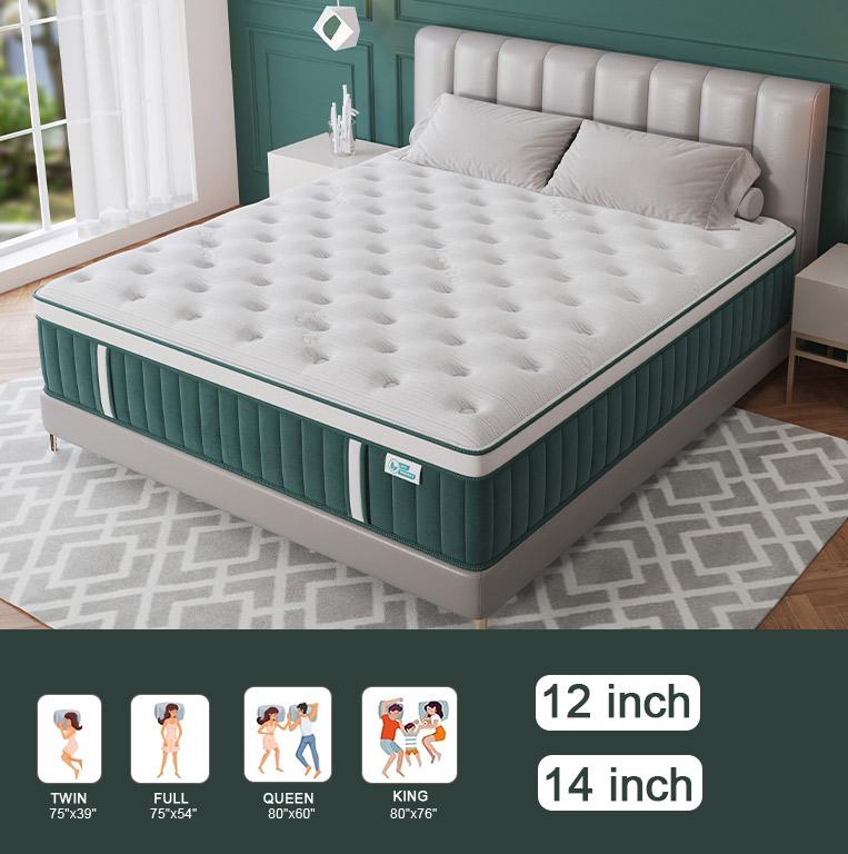 Kuieoe 12/14 Inch Twin/Full/King/Queen Gel Memory Foam Hybrid Hard Mattress with Independent Pocket Springs for Stable Sleep Body Temperature Edge Support Twin Full Queen King Sizes