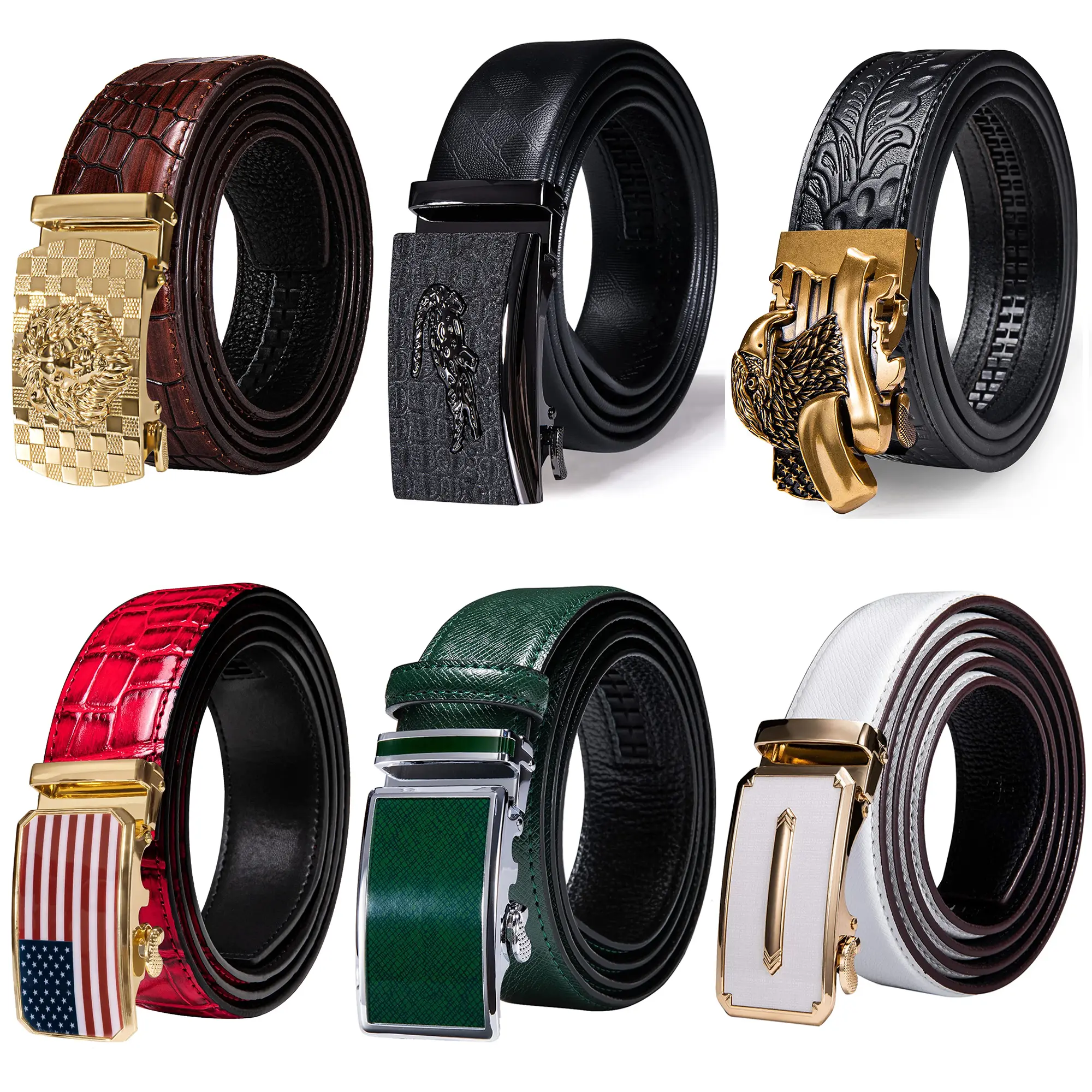 Men's Ratchet Belt Gold/Black/Red/Green/Blue/White Automatic Buckle Business Casual Belt Gift - Adjustable Fit