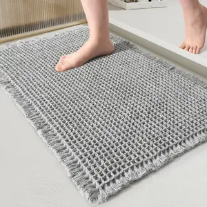Waffle Bath Mat Super Absorbent Non-Slip Machine Washable 20x31in Microfiber Fluffy Soft Runner Rug for Kitchen Bathroom Bedroom Hallway with TPR Backing & Waterproof Surface Plush Interlocking Foam