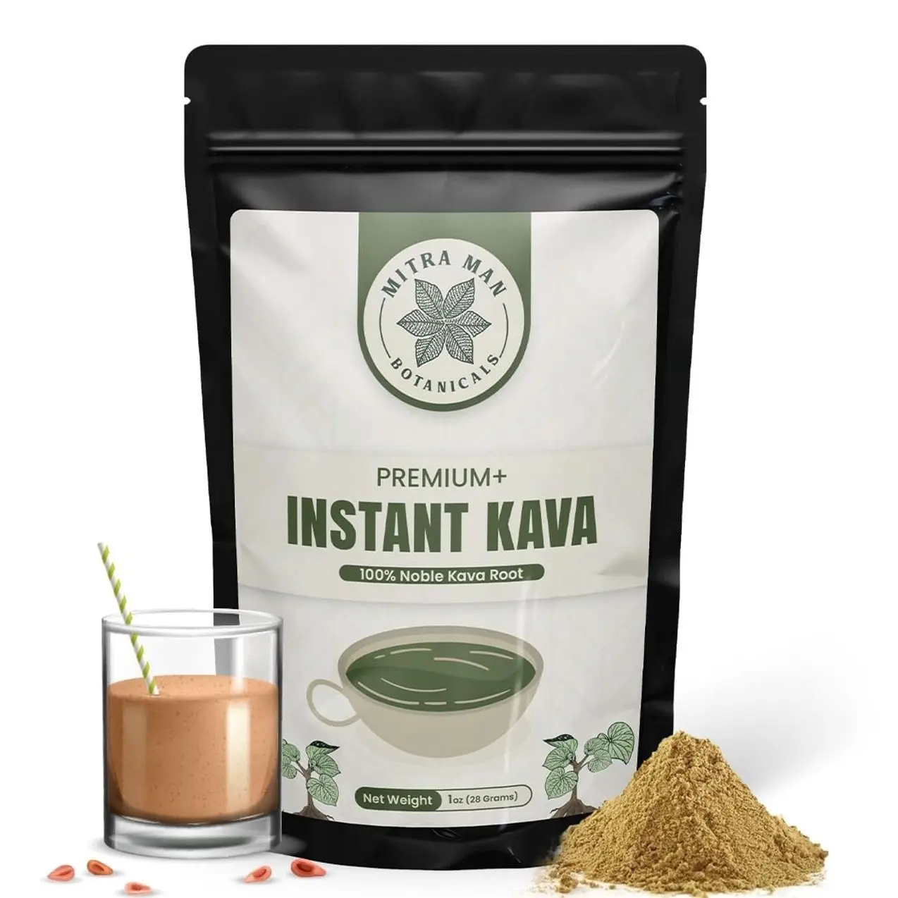 Instant Kava -100% Root Extracted True Kava - Calm Natural Powdered Kava - Easy to Use Instant Kava fully water soluble for Everyone - 6-7 Year Old Roots 1oz Pack