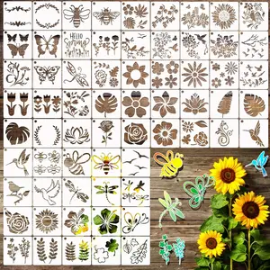 65 Pieces, 3-Inch Reusable Small Stencils for Wood Burning Painting, Craft Paint Templates for Walls, Cards, Rocks, Wood Signs, Coasters, Canvas, Home Décor (Flowers)
