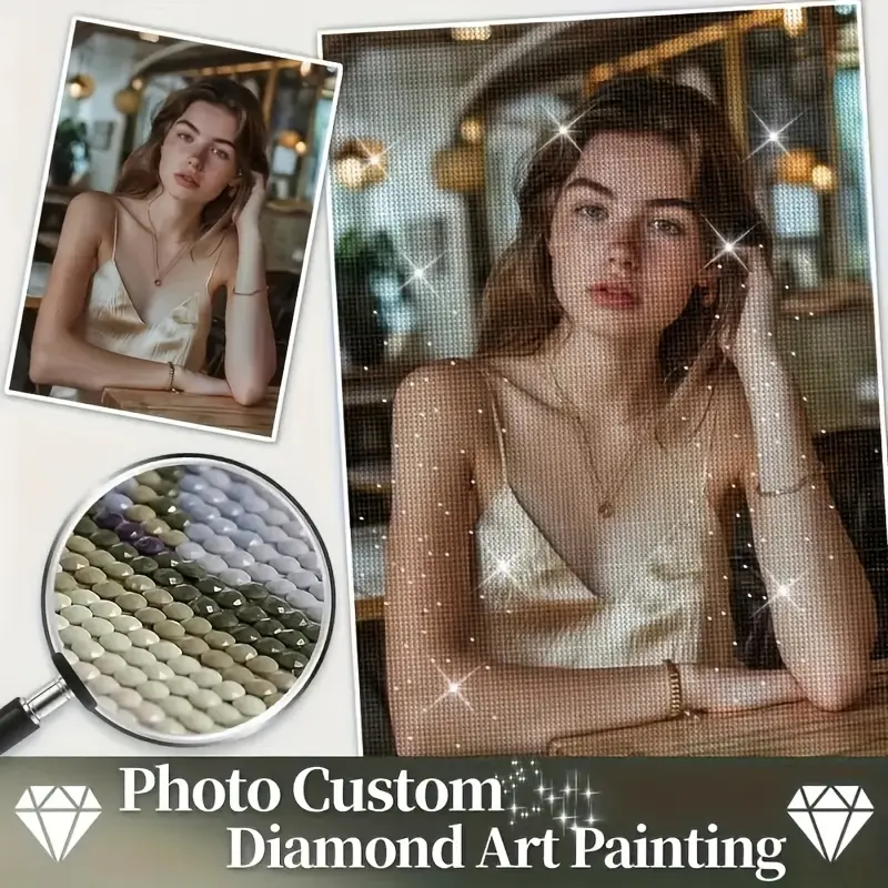 Customizable 5D Cross-Stitch Diamond Painting Kit - DIY Needlework Craft with Numbersort Diamonds, Custom Photo Art, Handmade 5D Look, Stress Reliever, Home Decoration, All Ages Handmade Wall Art, No Battery Needed