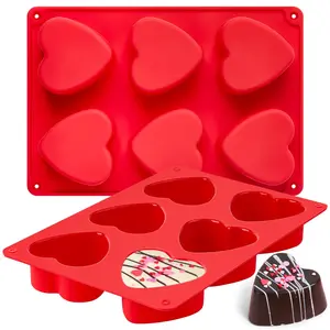 2 Pack Valentine's Day Heart Shaped Chocolate Molds, 6-Cavity Mini Muffin Tray Heart Silicone Mold for Baking Brownie, Cheesecake, Cupcake