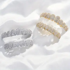A Pair Of Teeth Sets For Men And Women, Hip Hop Teeth Grills With Icy Punk Decoration For Women's Teeth.Jewelry Glitter Round Oral