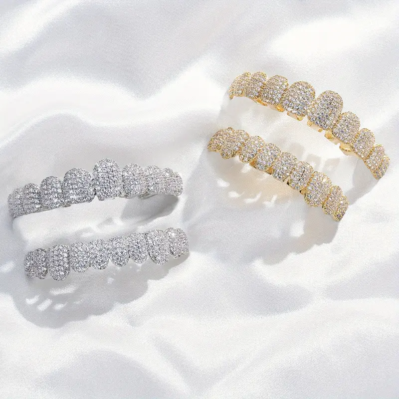 A Pair Of Teeth Sets For Men And Women, Hip Hop Teeth Grills With Icy Punk Decoration For Women's Teeth.Jewelry Glitter Round Oral