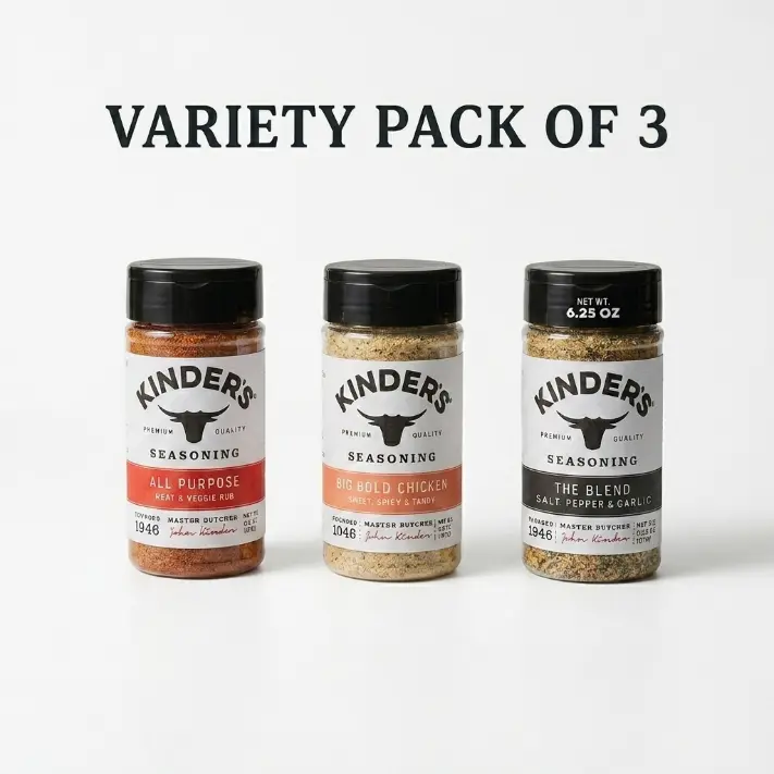 Kinders Variety Pack of 3 Seasonings - All Purpose 6 oz, Big Bold Chicken 6.6 oz, The Blend - 6.25 oz - Master Butcher Quality Flavor Spice Taffy
