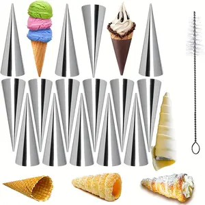 12pcs, Stainless Steel Cream Horn Molds, Cone-Shaped Pastry Tubes With Cleaning Brush, DIY Baking Forms For Croissants, Dessert & Bread Baking, Kitchen Tools