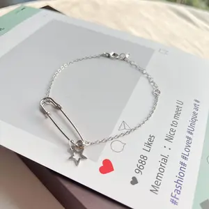 Love Heart Safety Pin Adjustable Bracelet for Women Minimalist Paperclip Chain Link Bracelets Fashion Birthday Jewelry for Daughter