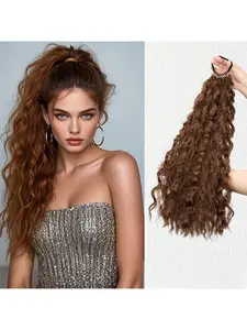 [Synthetic Ponytail] 18" Heat-Resistant Synthetic Wavy Hair Deep Wave Ponytail Extensions | Adjustable Unisex Hairpiece for Daily Use, Parties & Cosplay - Multiple Colors