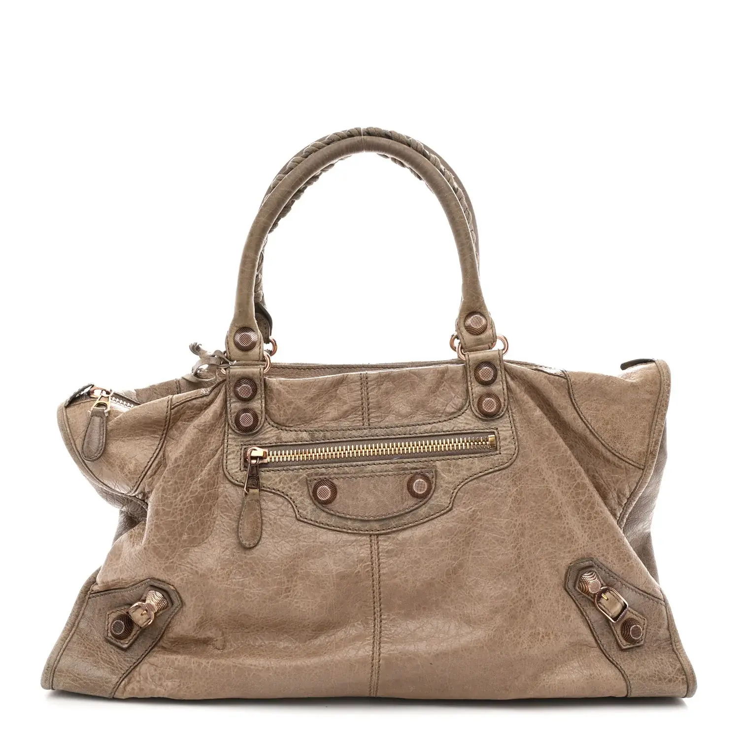 Pre-owned Balenciaga Leather Travel Bags Agneau Giant 12 Rose Gold Hardware Work Gris Poivre