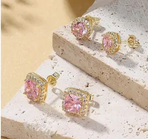 18K Gold Plated Halo Stud Earrings 925 Sterling Silver Cubic Zirconia Stud Earrings Round Square Diamonique Stud Earrings Set for Women Men