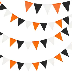 G2PLUS Pre-Strung Halloween Burlap Banners, 39Ft Black and Orange Fabric Triangle Flag Bunting, 36Pcs Reusable Pennant Banner Flags Garland for Fall Festival, Birthday, Porch, Party Decorations