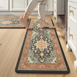 Mats for 2PCS Cushioned Anti Fatigue,Farmhouse Standing Rugs Non Slip,Carpet for Laundry Office,Blue