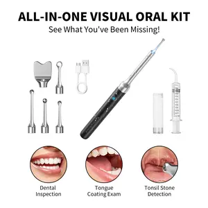 HD Oral Inspection Camera – Tonsil Stone Check & Oral Care Tool with Light, WiFi for iOS/Android, 5 Tips, Rechargeable Home Care Kit