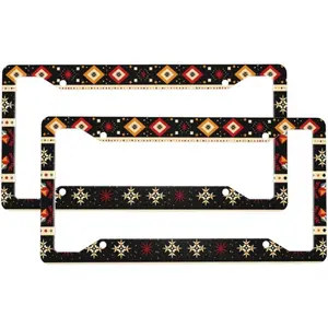 Art Tribal Style Aztec Pattern License Plate Frames for Women Men 2 Pack Universal Aluminum Car License Plate Cover Holders with 4 Holes and Screws Car Accessories Decorative ﻿