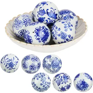 6 Pcs Blue and White Porcelain Balls Chinoiserie Decorative Balls for Bowl Centerpiece Tray Basket Ceramic Orbs Gift for Vases Table Dining Spring Wedding Party Decoration (Pattern 1)