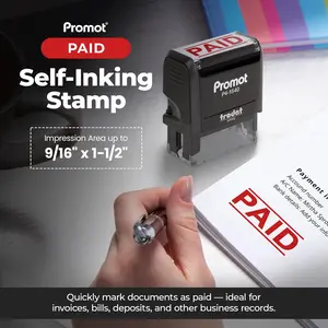 Promot Paid Stamp Self Inking - for Office, Accounts Payable Stamp - Rubber Stamps for Retail Use, Red Ink, Self Inking for Business Supplies, Paid Stamper