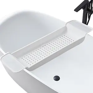 Stretchable Strong Load-Bearing Anti-Slip Plastic Ultimate Bathtub Caddy Tray (White)