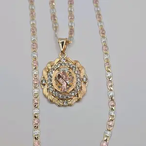 LA SANTA MUERTE beautiful necklace gold-plated three colors 20"inches clear stone's