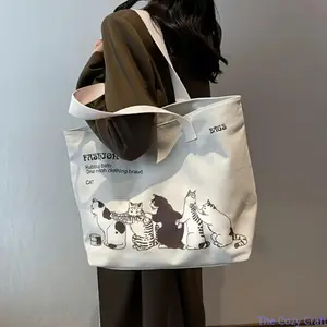 Spacious Canvas Tote Bag for Women, Fashionable Minimalist Korean Style Shoulder Handbag, Lightweight Trendy Large Capacity Purse, Perfect for Work, School, Shopping, or Daily Use outdoorfun