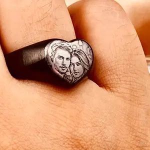 Custom Engraved Photo Ring-Personalized Stainless Steel Ring for Women, Perfect Gift for Couple, Family and Friends Birthday, Graduation Ceremony and Christmas, Jewelry for Women Suit