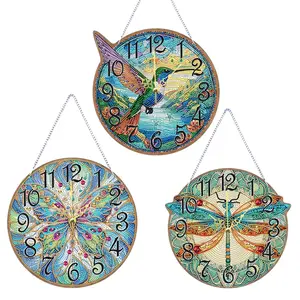 DIY Clock Diamond Painting Kit Wooden Special Shaped Gems Hanging Sign (Dragonfly)