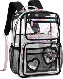 Clear Backpack for Girls Kids Elementary Bookbags Transparent Stadium Approved Travel Daypack See Through Middle College School Bag Large Laptop Backpack for Women Teens Students (Black)