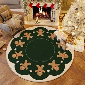 Round Gingerbread Man Pattern Carpet, 1 Count Non-slip Soft Floor Mat, Decorative Area Rug for Home Living Room Bedroom Study Room