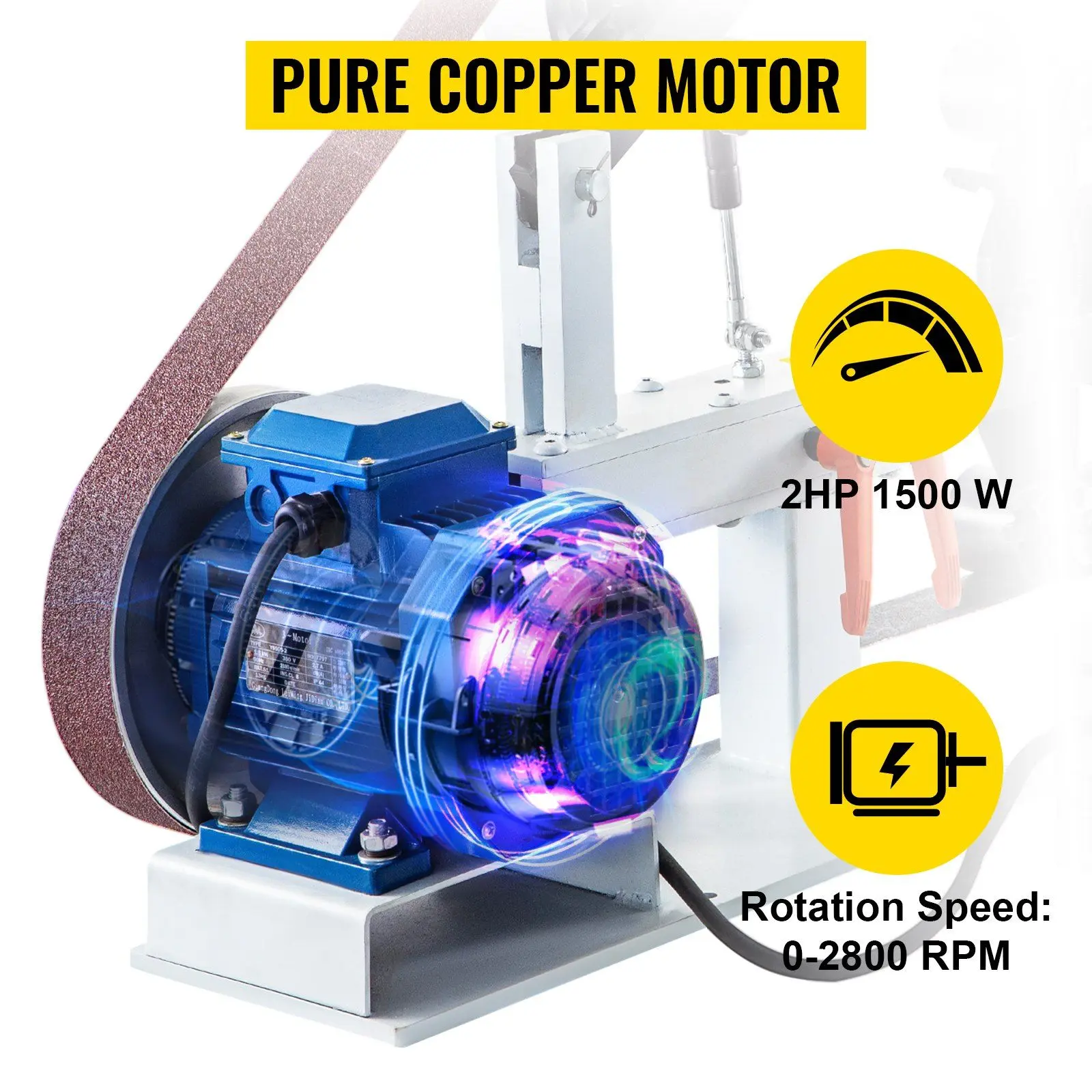 VEVOR 1500W 2HP Belt Sander Grinder, 2" x 82" Variable Speed Belt Grinder for Metalworking, 3 in 1 Belt Sander Polisher with 3 Grinding Moulds & Flat Platen Tool Rest for Knife Making