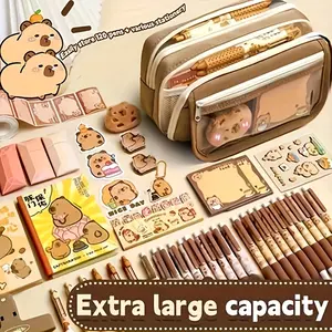 8-Piece 9-Layer Large Capacity Pen Bag Set Pen Box Kits, Includes Pencil Case, Clip, Doll, Lanyard, Notebook, 6 Pens, Eraser, Stickers, Desk Storage