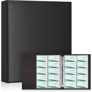 A4 Business Card Binder, PU Leather Organizer with 30 Pack Sleeves (600 Pockets), Business Card Holder Book for Credit Cards, Membership Cards and More - Black