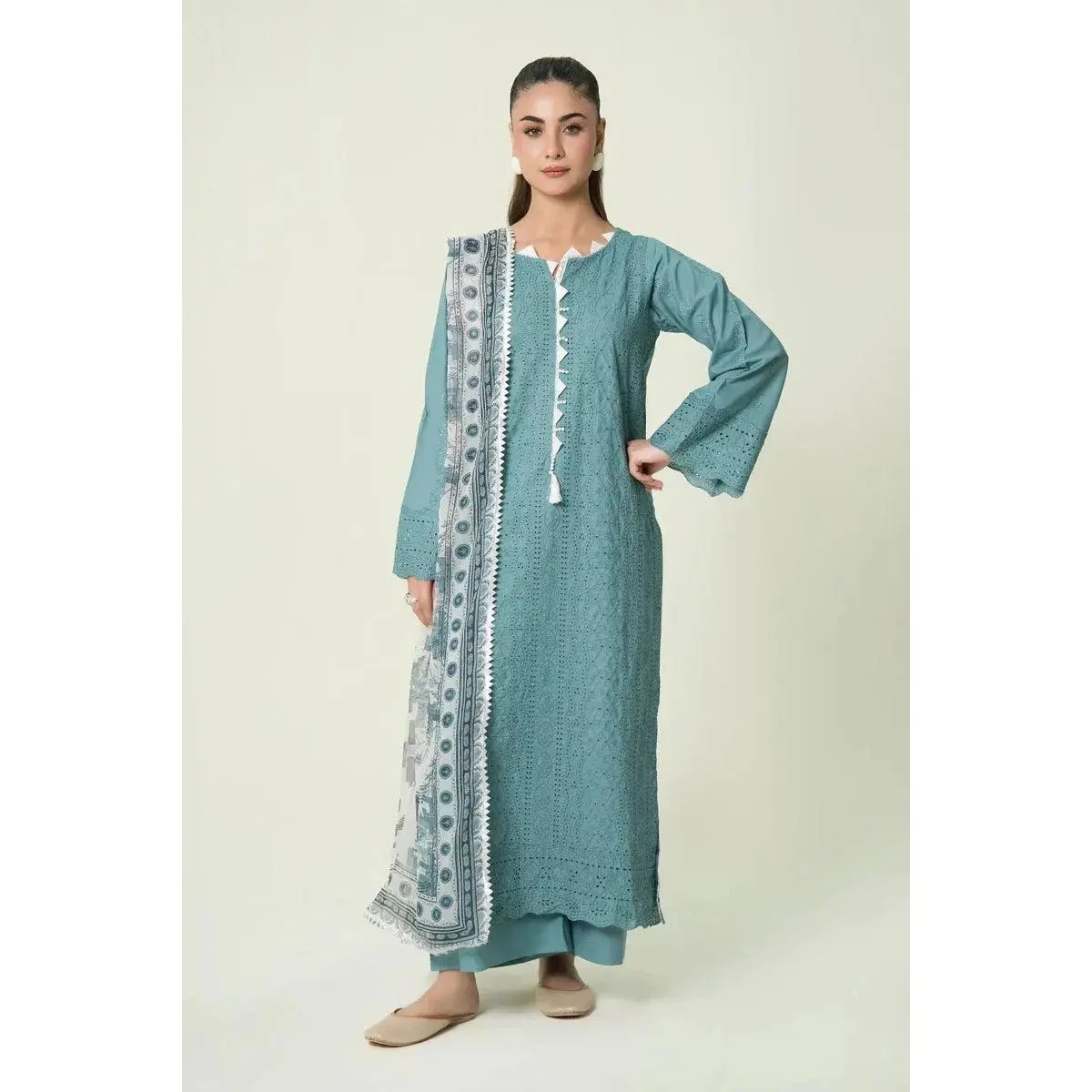 Women's 3PC Embroidered Lawn Suit, Breathable Chiffon Shirt & Clothes Set for Elegance | KCE-4093