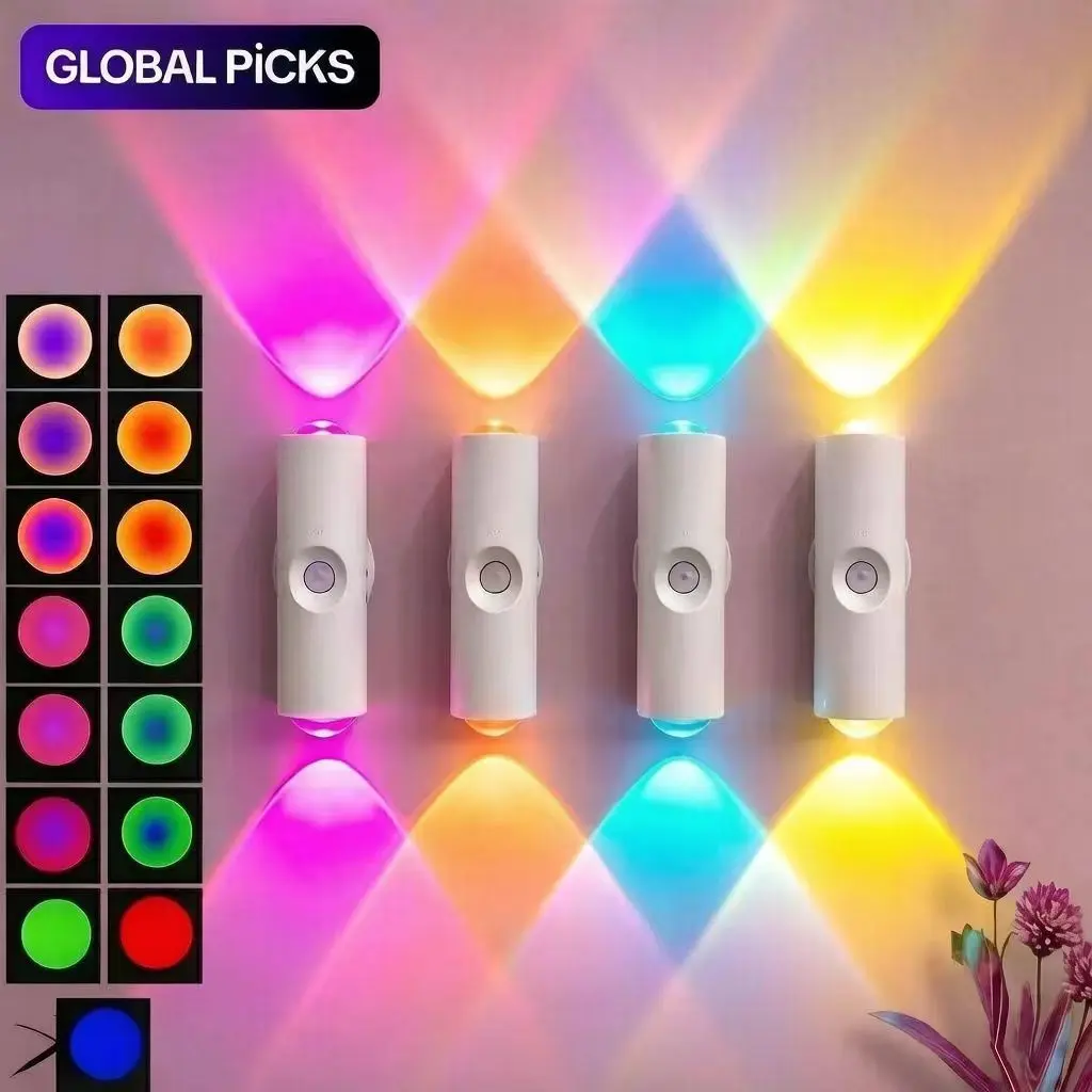 4-Pack Compact Wireless Rechargeable Dynamic LED Lamps - Dimmable Magnetic Stick-On, USB Charged, ABS Frame, Motion Sensor, LED Decorative Accessories for Gaming Room, Bedroom, Wireless Rechargeable Lamp