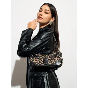 Women Street Commuter Leopard Print Patchwork PU Shoulder Bag, Leopard Print Purse For Women Leopard Comeback, Animal Print Women Bag