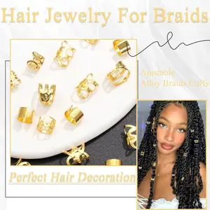 40PCS Hair Jewelry for Braids Gold Hair Cuffs Multi Style Rings Adjustable Hair Beads for Braid Loc Dreadlock Accessories