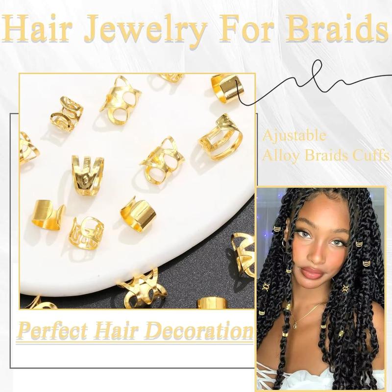 40PCS Hair Jewelry for Braids Gold Hair Cuffs Multi Style Rings Adjustable Hair Beads for Braid Loc Dreadlock Accessories