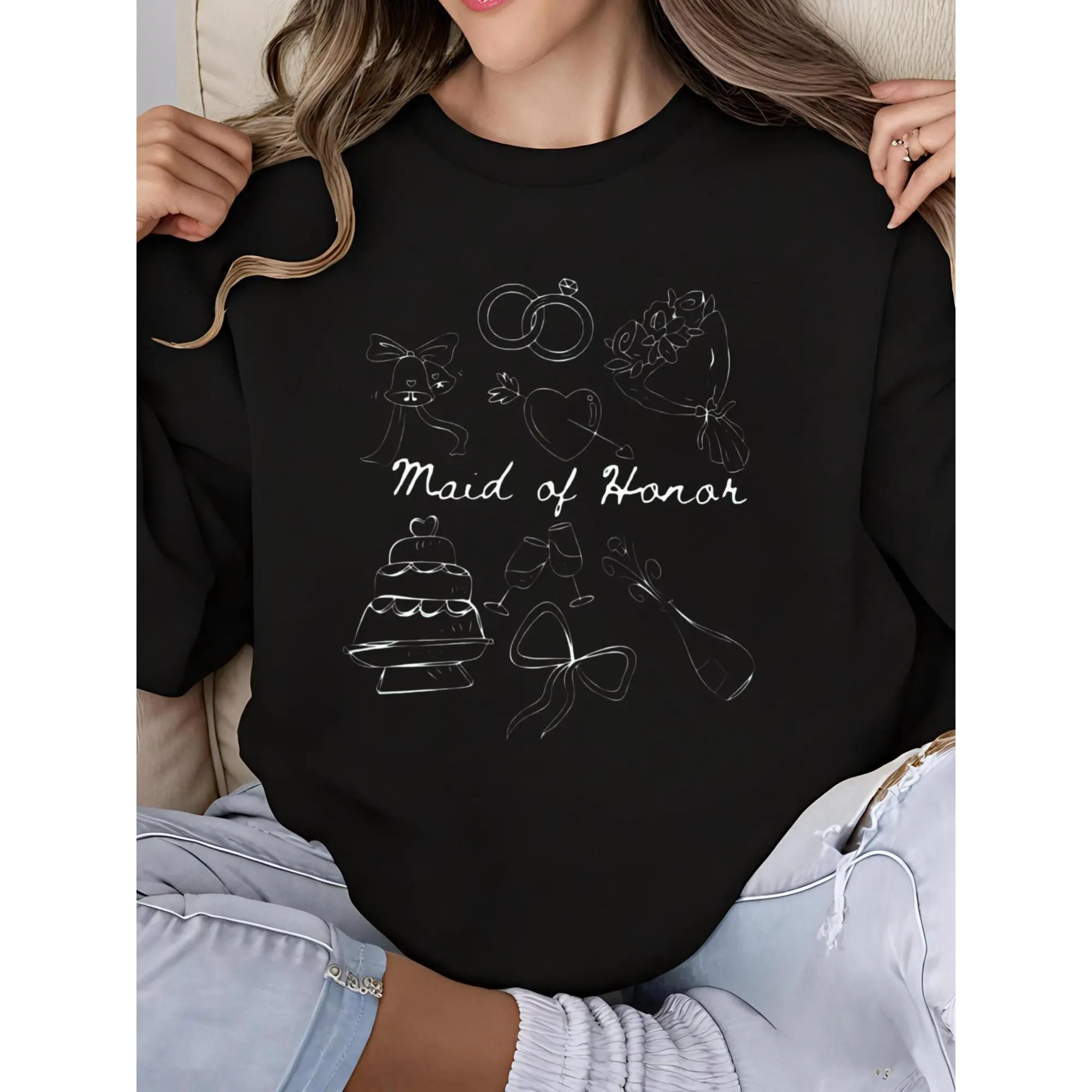 Bride Squad Sweatshirt Women Engaged Bridal Shower Crew Neck Long Sleeve Bride Sweatshirt Bachelorette Wedding Party Tops Bridesmaid Gift