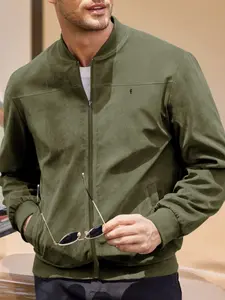 Men's Multicolor Suede Baseball Collar Jacket, Casual Print Zipper Design, Lightweight All-Season Outerwear, Trendy and Versatile