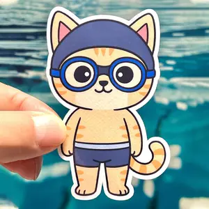 Male Swim Cat Sticker Waterproof Vinyl Stickers for Swimmers