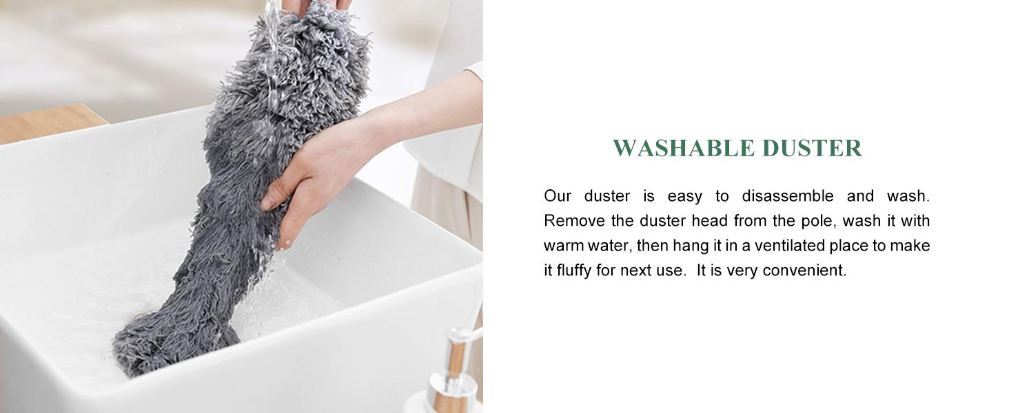 [New Deal] Extra-Long Dusters with Extension Pole 100-inch for Cleaning, Bendable Microfiber Head Washable Ceiling Fan Duster for High Ceilings