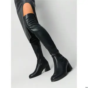 WomenComfortableOverTheKneeThighHighBootsSoftStretchSuedeLeatherChunkyHeelBootsForAutumn