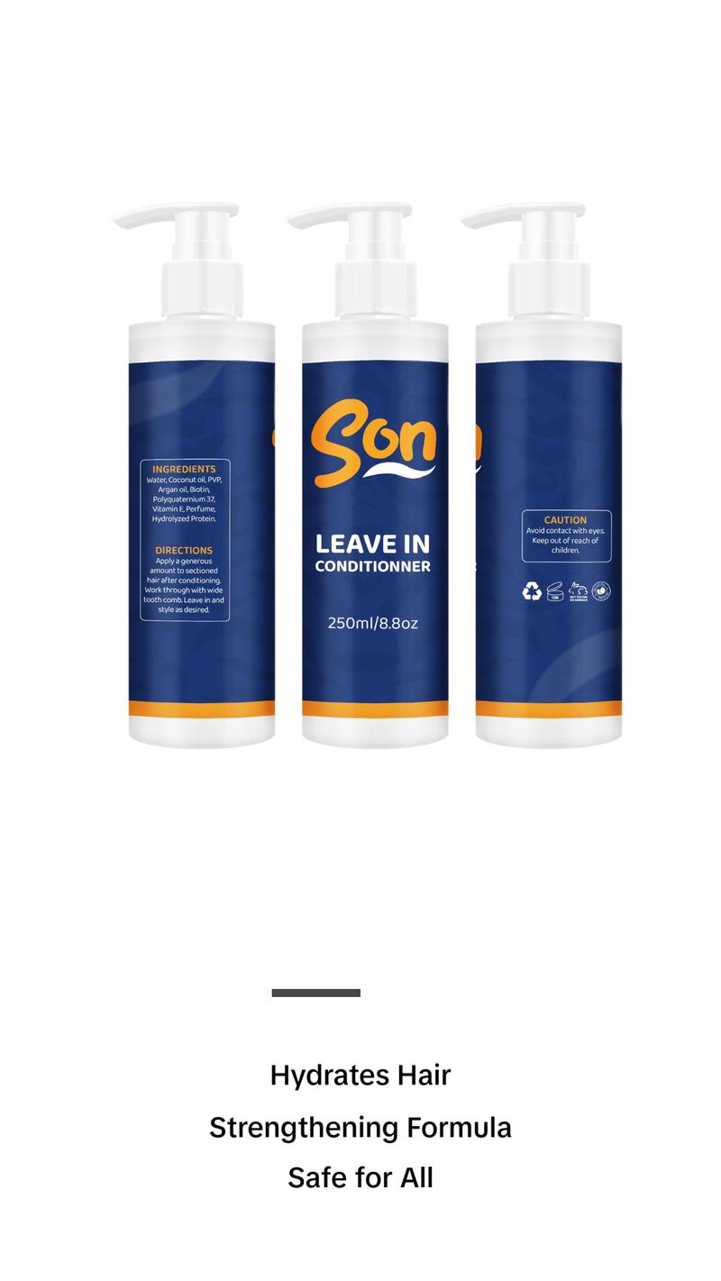 Son Leave-In Conditioner - 100% Natural, Hydrates & Strengthens Hair, Safe for All Hair Types, 250ml US Conditioner Haircare Cleanser Coconut Hydrating Shampoo Argan