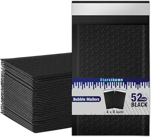 Clarsthome 52 Pack Black Bubble Mailers 4x8 Inch Padded Envelopes Waterproof Self Seal Adhesive Shipping Bags for Mailing Jewelry Makeup Small Business