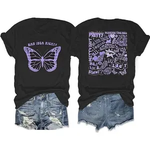 Bad Idea Right Shirts Women Butterfly Shirts Vintage Album Tshirts Music Merch Tee Concert Tour T-shirt