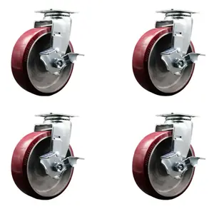 Service Caster SCC-20S620-PAB-TLB-4 Swivel Top Plate Caster Set Maroon 6 in. by 2 in. Polyurethane on Aluminum Wheel Ball Bearing